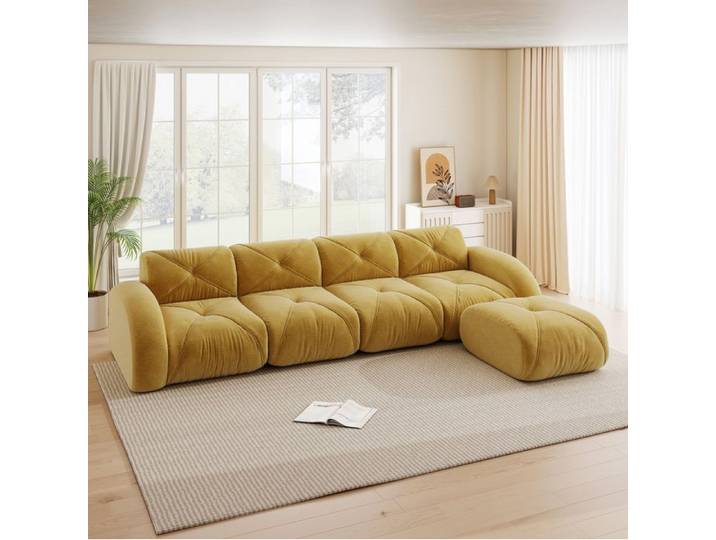Canape d angle SENVIRO - modulable quatre places Chenille jaune
