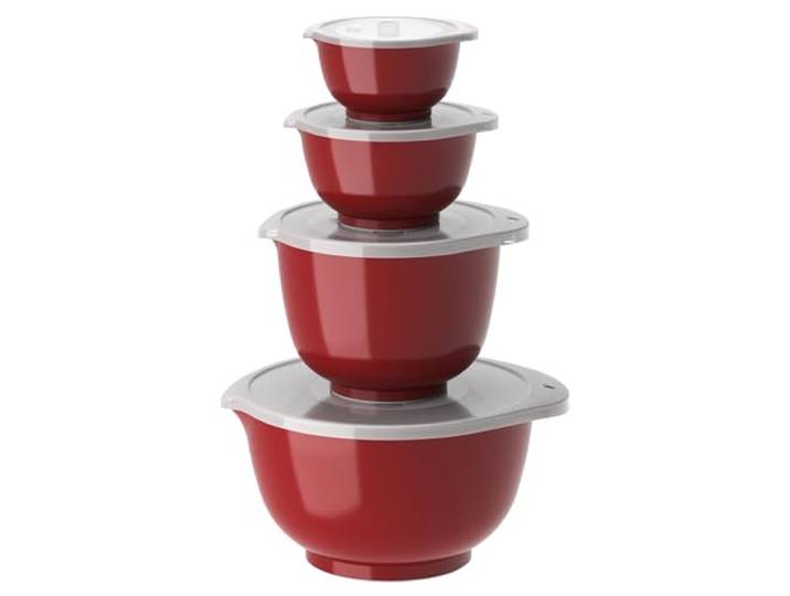 Rosti Margrethe Set de 4 Bols Mélangeurs en Plastique - 4 Couvercles Inclus - Saladiers Hermétiques - Saladiers Hermétiques - 0\,25 litre\, 0\,5 litre\, 1\,5 litre et 3 litres\, Rouge