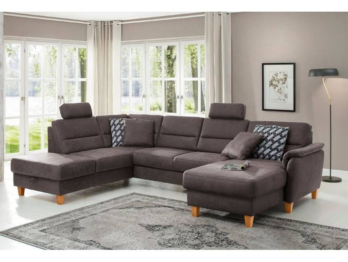 Home affaire Wohnlandschaft Palmera U-Form, B: 308 cm, große Stoff + Leder Auswahl, optional Schlaffunktion & Bettkasten, Federkern, XXL-Wohnlandschaft