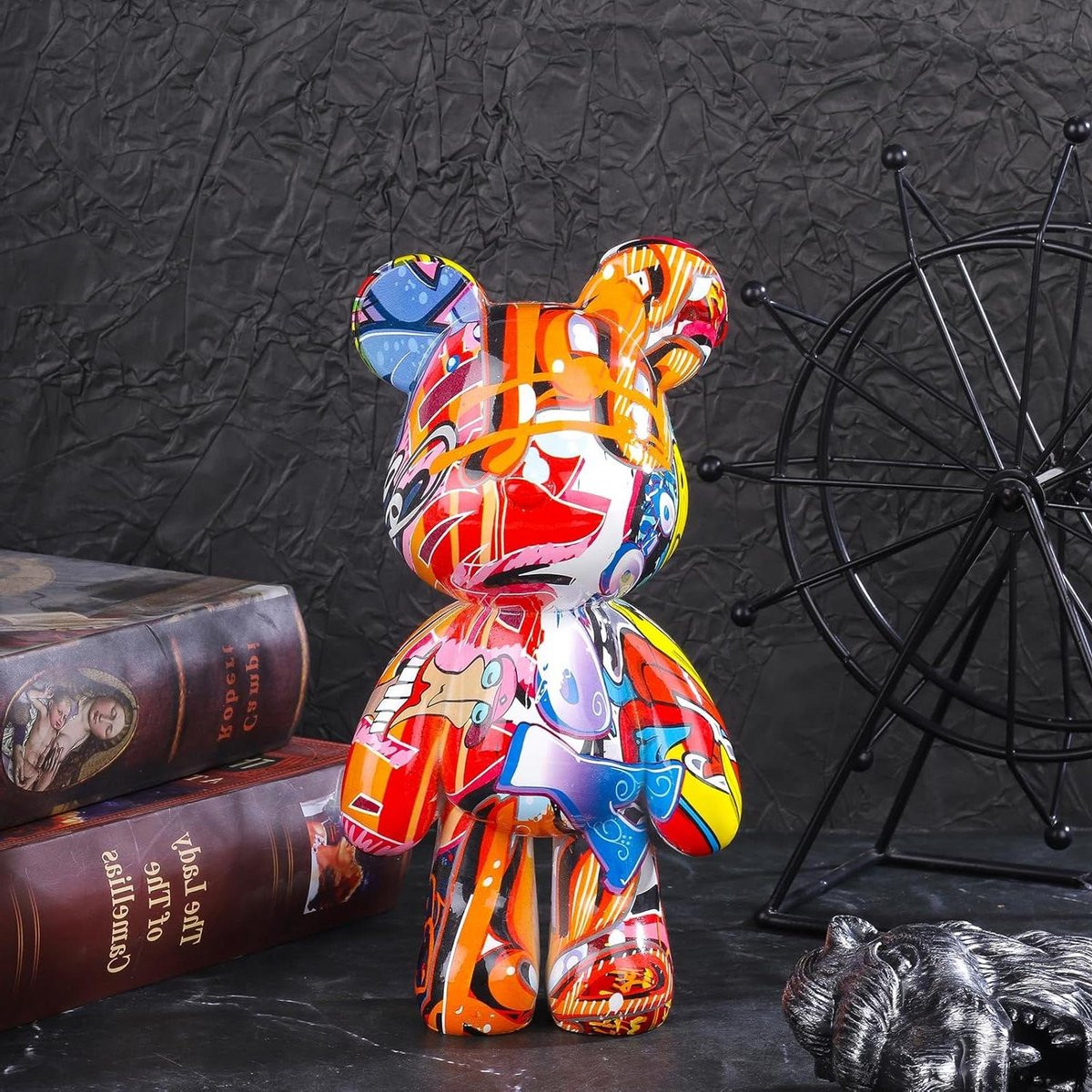 Uniek Hars Beeld met Graffiti Patroon - Multicolor Dieren Sculptuur voor Interieur Decoratie - Hoogte: 21 cm