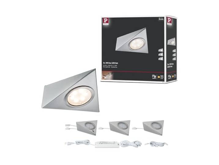 Paulmann 93572 LED Unterschrankleuchte Dreieck mit Näherungssensor eckig incl. 3x2,8 Watt Schrankleuchte Eisen gebürstet Schranklicht Metall, Glas