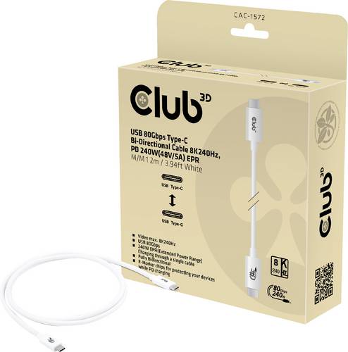 Club3D USB-C Kabel USB4 USB-C Stecker 1.20m Weiß CAC-1572