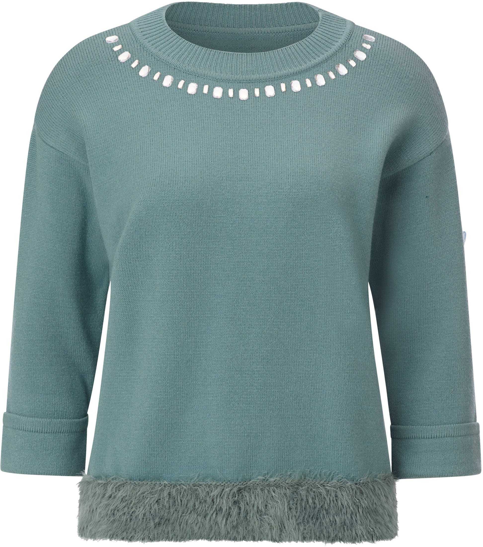 Longpullover CREATION L "Pullover 3/4 Arm-Pullover", Damen, Gr. 40, jade, Modisch, Rundhals, Pullover Longpullover