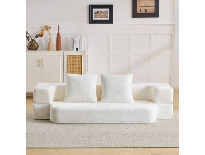 Matelas futon convertible en canapé 2-en-1 sans montage facile à déplacer pour salon chambre blanc