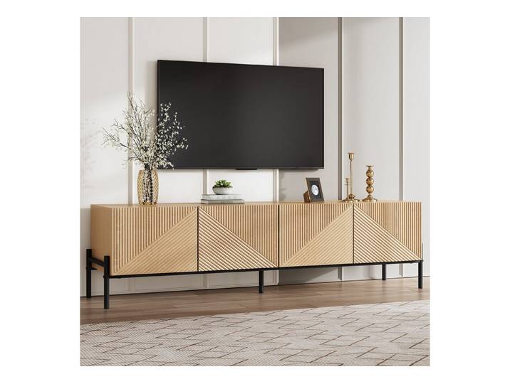 Odikalo TV-Schrank Lowboard TV-Bank mit Stauraum, 3D-Textur (4 Türen Aufbewahrung,Geometrisches Design, 3D-Textur,Modernes Wohnzimmer Möbel)
