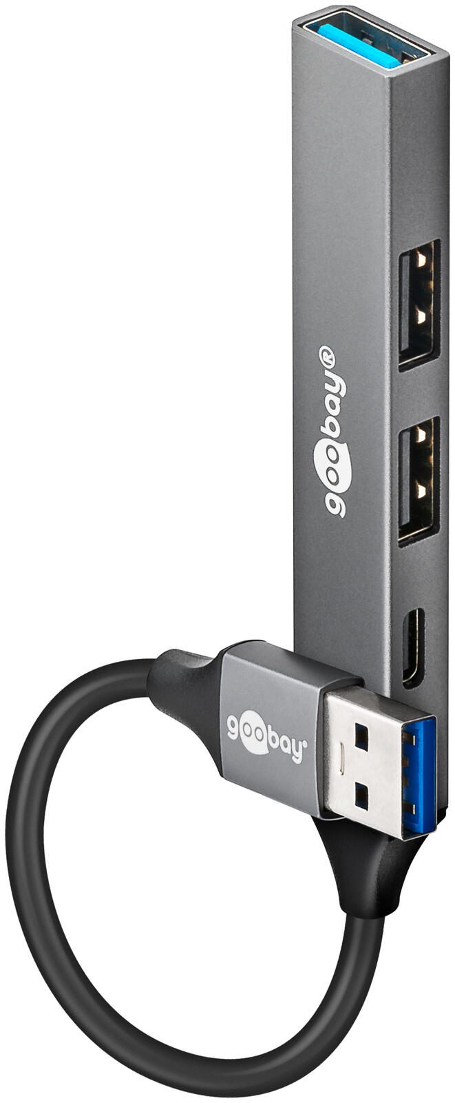 goobay USB-Hub (3.2 Typ A) Slim 4-fach grau 74458