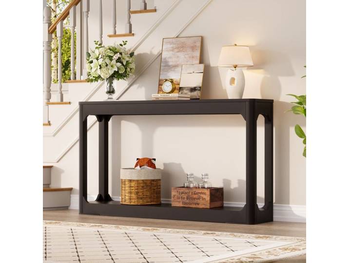 Table Console 140cm Table d'entrée à 2 Niveaux avec Rangement Meuble étroit en Bois à Placer derrière Le canapé pour Salon Couloir