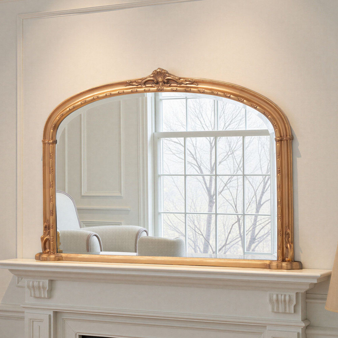 Astoria Grand Overmantle Arched Bevelled Victorian Mirror Gold 89cm H X 127cm W X 4cm D