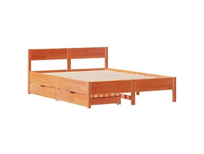 KTHLBRH Bett aus Kiefernholz, braun, gewachst, 120 x 200 cm Mit Kopfteil und 2 Schubladen, Lattenrost aus Sperrholz, Rollen für Gleiten