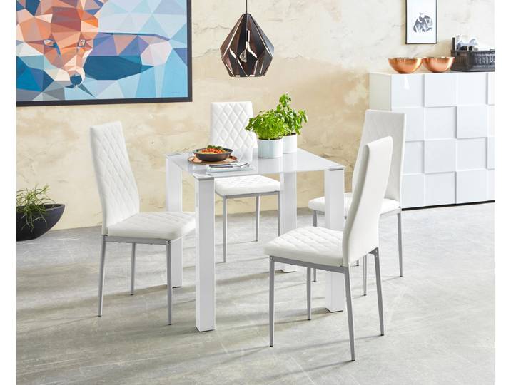 Essgruppe GOODPRODUCT, weiss (weiß, weiß), B:80cm, Sitzmöbel-Sets, Essgruppe, mit Glastisch, Breite 80 cm
