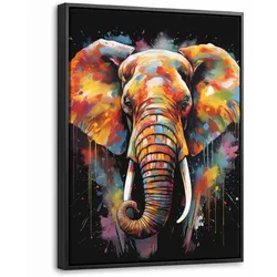 LEINWAND Bilder mit Rahmen - Elefant - Graffiti - Schwarz - Tiere - Farben - 30x40