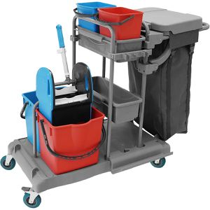 Semy-Top Reinigungswagen 2006, Systemwagen, mit Presse, Müllsackhalter & 4 Eimern 2x 5 & 2x 18 Liter