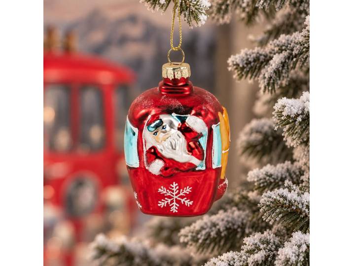 Weihnachtliche Hängedekoration: Seilbahn und zweifarbiger Glas-Weihnachtsmann