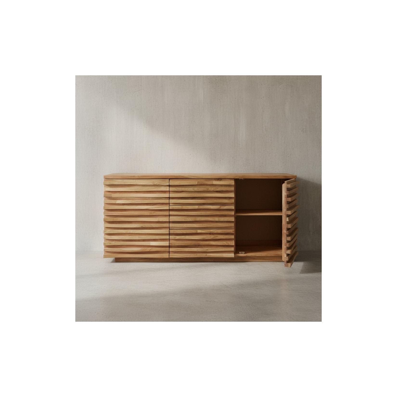 KADIMA DESIGN Sideboard Akazien-Massivholz, Natur-Baumkante, Landhaus-Stil, 160x75x43 cm