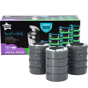 Tommee-Tippee Windeleimer-Nachfüllkassetten T&C, für Tommee Tippee Twist & Click, 12 Stück