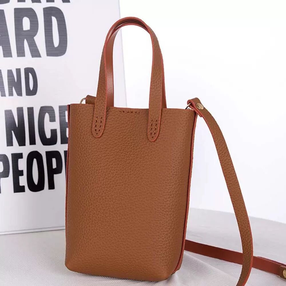 INF Handtasche DIY Materialpaket - Kompatibel mit Litschi-Muster, Erstklassiges Rindsleder, Mini Umhängetasche für Damen, Braun