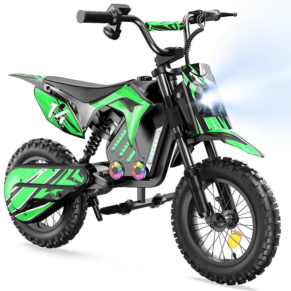 A14 Elektro-Kindermotorrad, 14 Zoll, 36 V 5,2 Ah, mit Bluetooth, grün