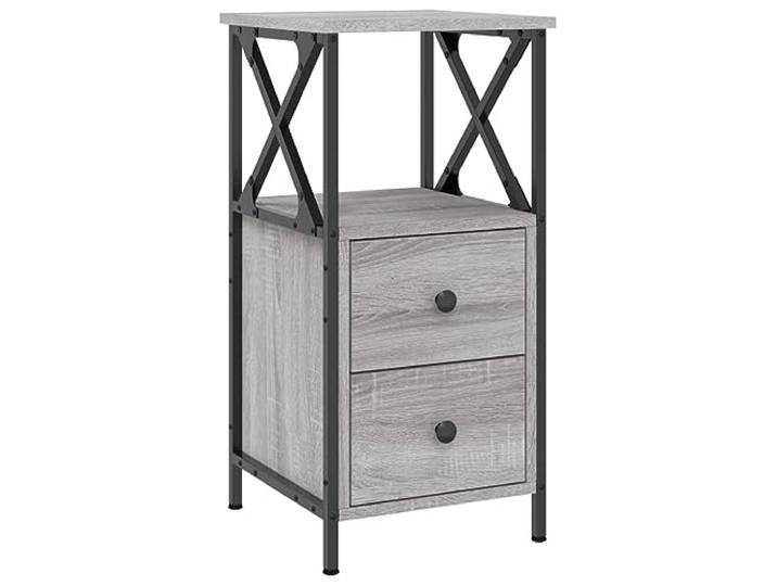 Fisinber Nachttisch Grau Sonoma Beistelltisch 34x35,5x70 cm Kompakter Beistellschrank für Schlafzimmer und Wohnraum, mit verstellbaren Beinen und robustem Eisenrahmen.
