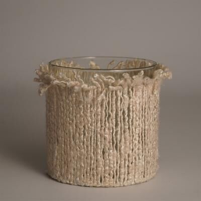 BIDK Home "Votive Wapped in Cream Fabric 6""x6""- A"