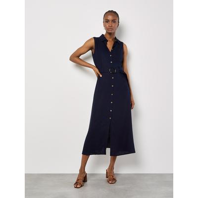 Midikleid APRICOT "Midikleid aus Leinenmischung", Damen, Gr. XL (42), N-Gr, blau (navy), gewebt, Obermaterial: 73% Viskose CV. 27% Leinen LI., uni, Kleider Midikleid, mit Gürtel