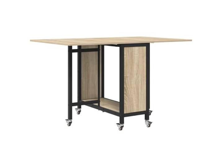 KFGWERSTY Esstisch mit Rollen 130 x 80 x 76,5 cm Stahl PB Sonoma Eiche Klappbare Seiten sparen Platz, 6 arretierbare Rollen, integriertes Ablagefach, wasserresistente Holzoberfläche