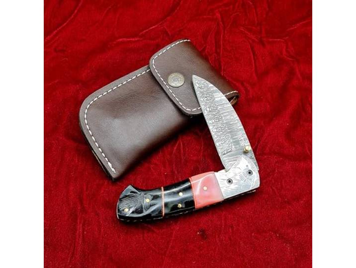 Adler Damast Stahl Taschenmesser Klappmesser Gravierte Edelstahl, Kamelknochen, Büffelhorn, Widderhorn, Messing Stiften Griff Handgefertigt Outdoor Damastmesser Camping Messer FK58