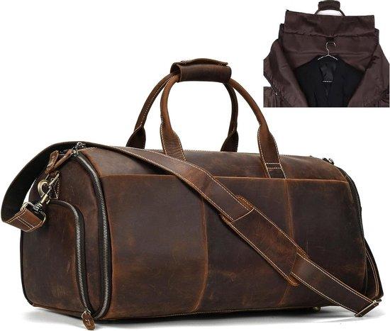Reisegepäck für Herren aus echtem Leder, 2-in-1: Kleider- und Schuhbeutel, Sport- und Weekender, im Retro-Stil, braun