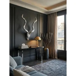 Wanddeko Hirschgeweih Aluminium silberfarben 80 cm im Landhausstil