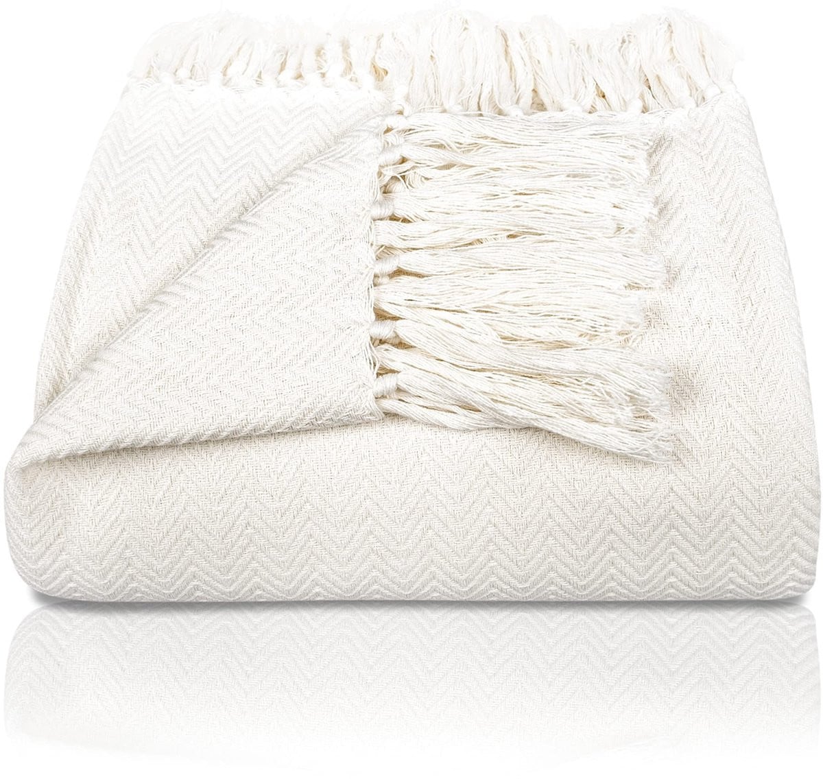 Unyqoos Katoenen Sprei met Franjes en Visgraatpatroon