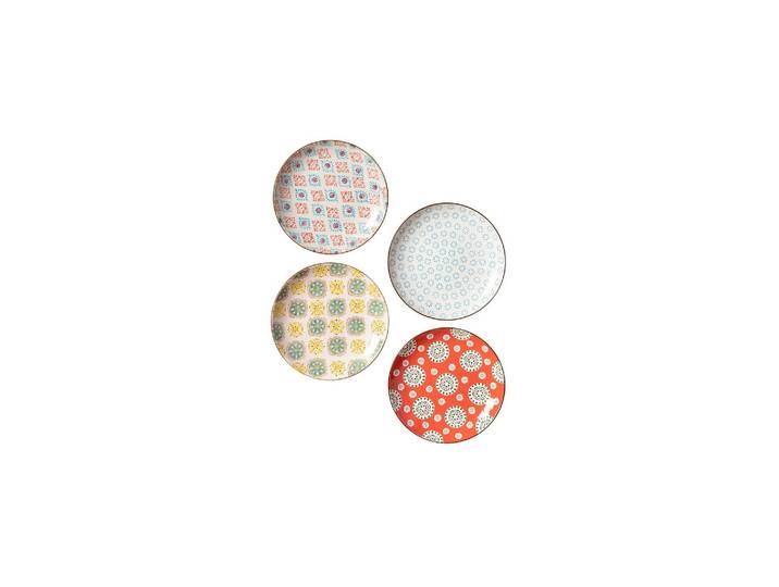 Lot de 4 assiettes en grès multicolore, ronde, à motifs - Chehoma
