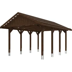 Skan Holz Wallgau - Satteldach Einzelcarport Breite 430 cm Gr. 1 - 430 x 600 cm Dachlattung nussbaum Holzcarport