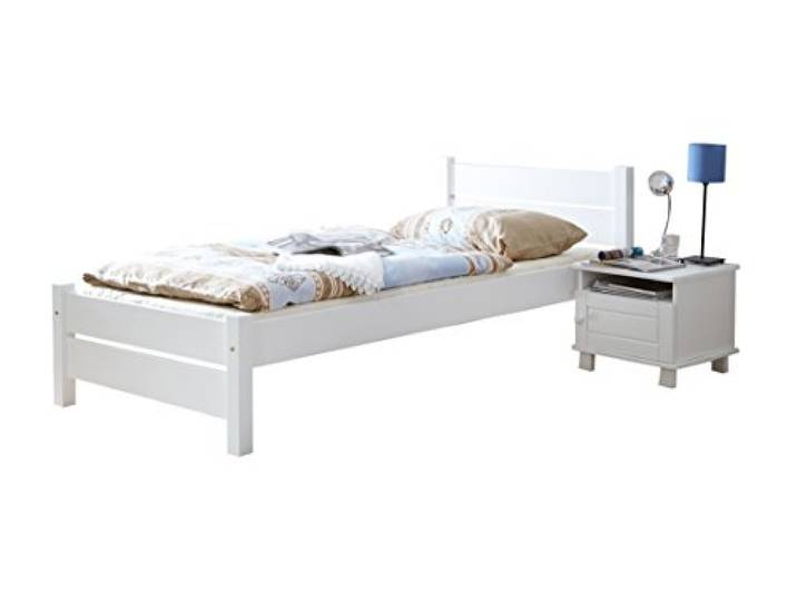 TiCAA Einzelbett Bora Massivholz Kiefer Weiss 90 x 200 cm