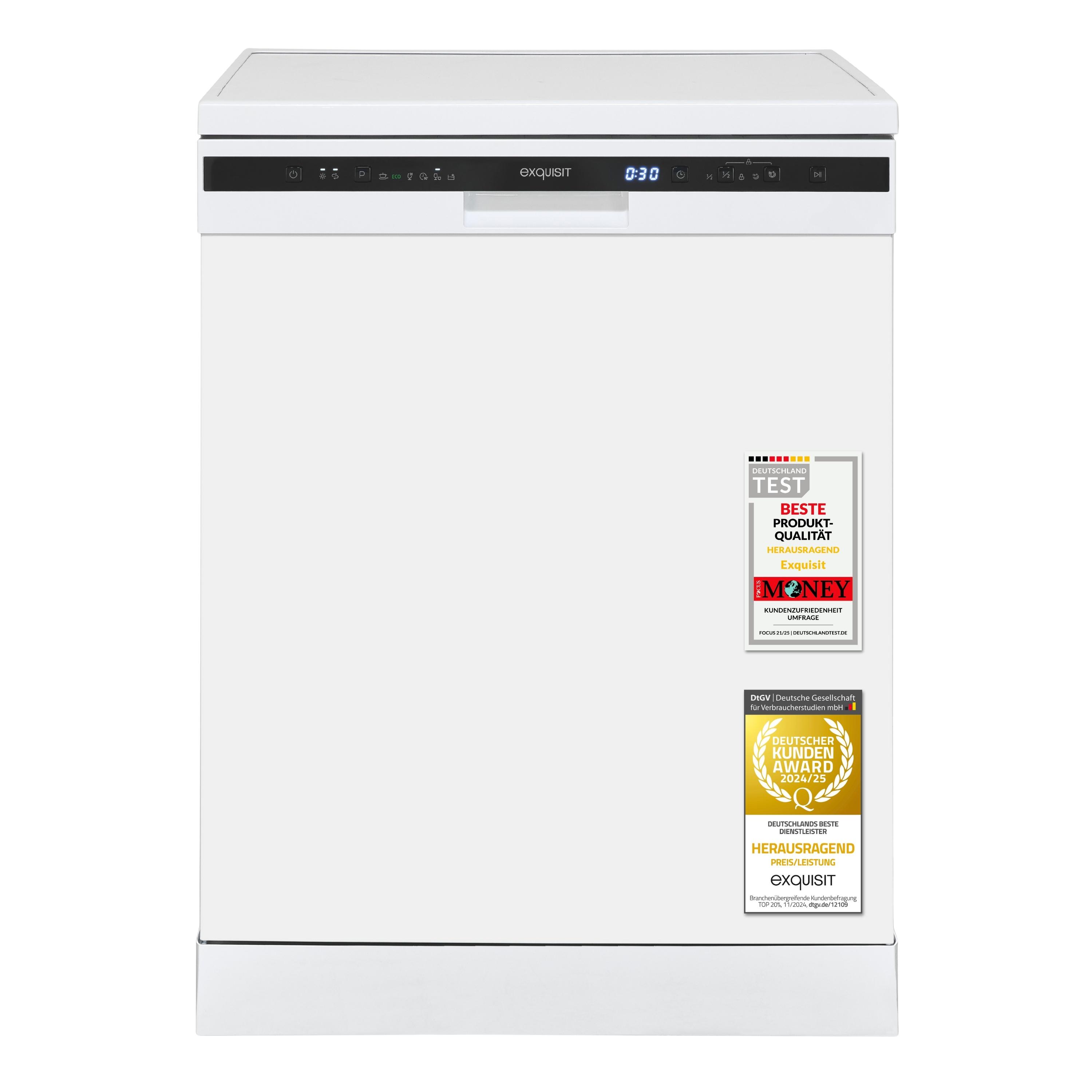 Exquisit Geschirrspüler 60 cm, Unterbaufähig, 12 Maßgedecke, 11 Liter, Startzeitvorwahl, LED-Display, GSP6312-030E weiss