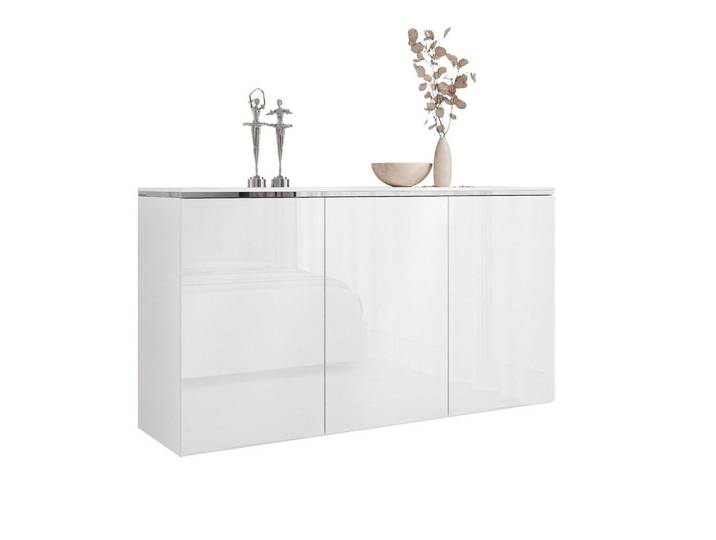 Lookway Kommode Aurora Silver 3D – Hängend, Weiß Hochglanz, Uni, Rechteckig, 140x76x40 cm, Wohnzimmer, Wohnwände, Hängeelemente