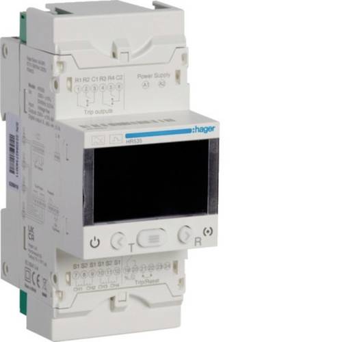 Hager HR535 HR535 Fehlerstromschutz-Relais 30mA-30A m.Zeitverzögerung LCD 4 Kanal Fehlerstromschutz-Relais 1St.