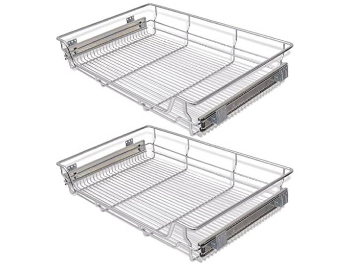 Festnight 2 Stk. 80cm Ausziehbare Einbauschublade Drahtk?rbe Korbauszug Silberfarbe für 800mm breite Küchenschrank