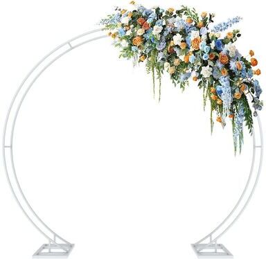 FATIVO "Round Arch Backdrop Stand Large Double Hoop Iron Garden Arbor White 79""H"