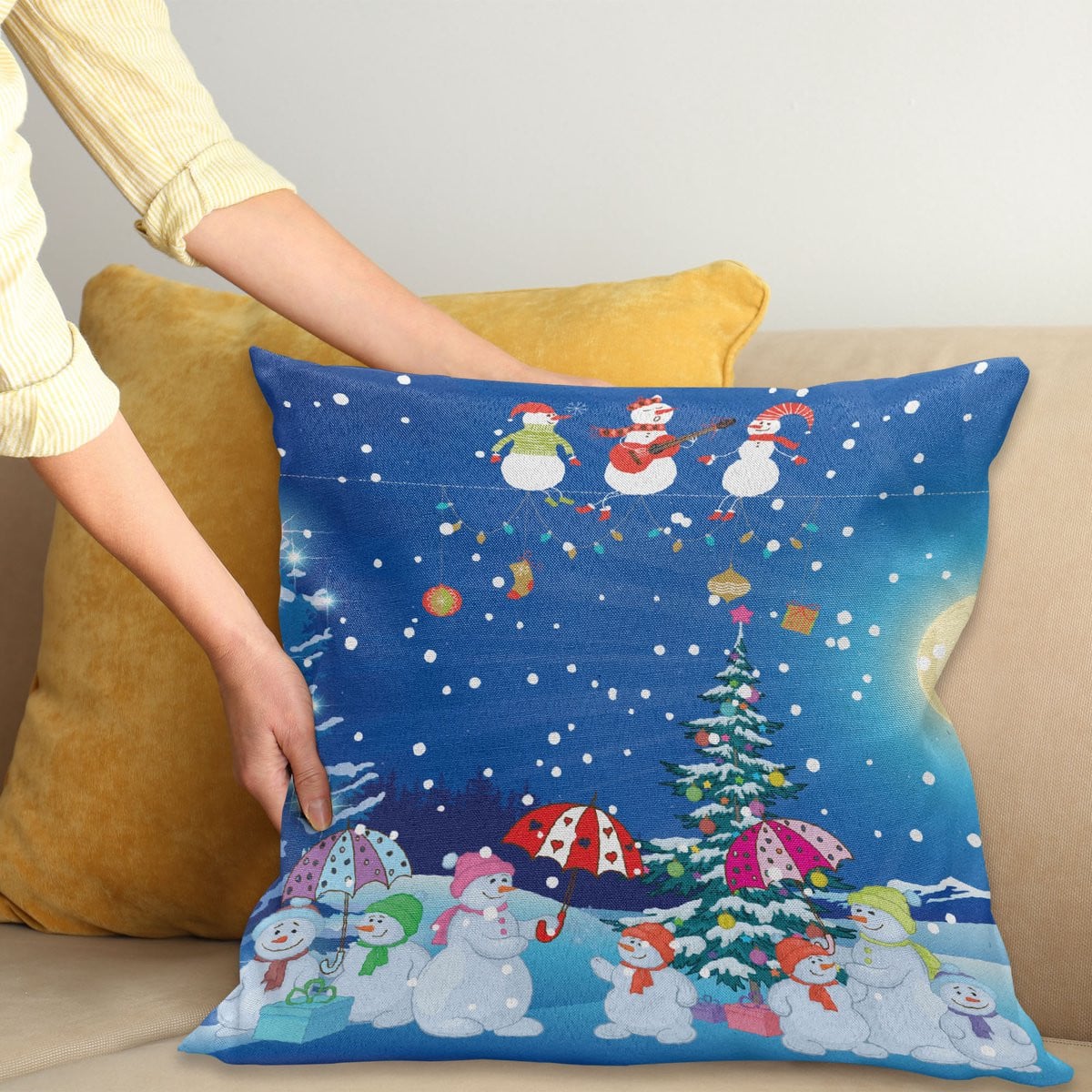 ABAKUHAUS Kerstmis Kussenhoes met Sneeuwman-print, Meerkleurig, 40 x 40 cm
