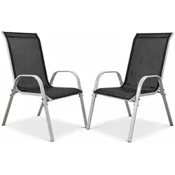 Mojawo 2xOutdoorstuhl Gartenstuhl Stapelstuhl Metall Silber Textilen Schwarz