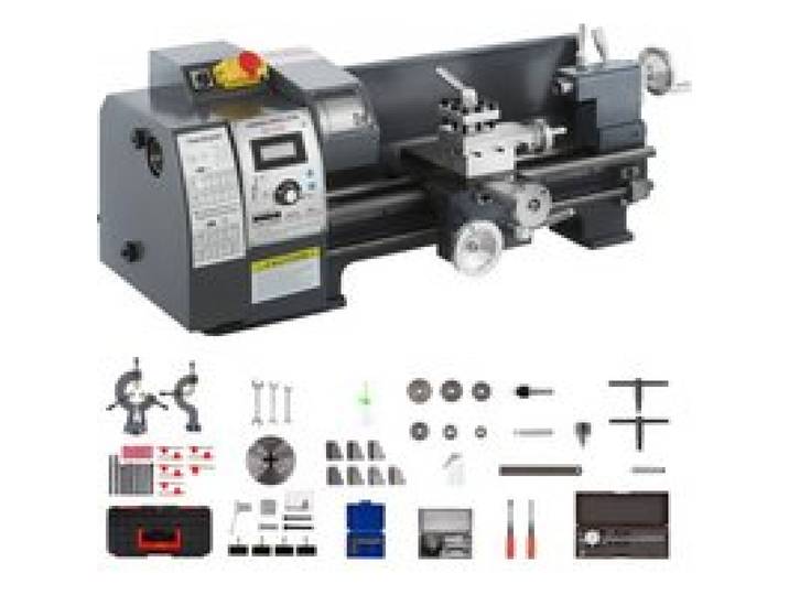 VEVOR Tour à Métaux 210x400 mm Mini Tour à Bois Affichage Numérique Vitesse Variable 50-2500 tr/min Réglable Électronique Fraises Mandrins Outils de Mesure pour Travaux de Précision