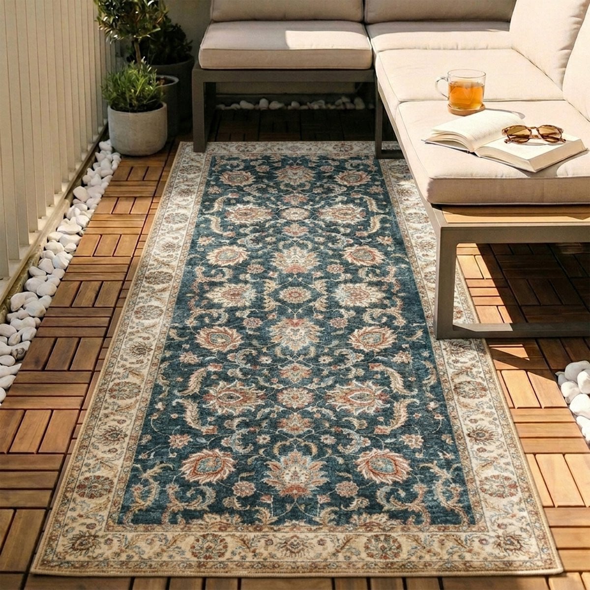 FRAAI Wasbare loper Domingo Oriental Donkergroen B: 80 cm, L: 200 cm