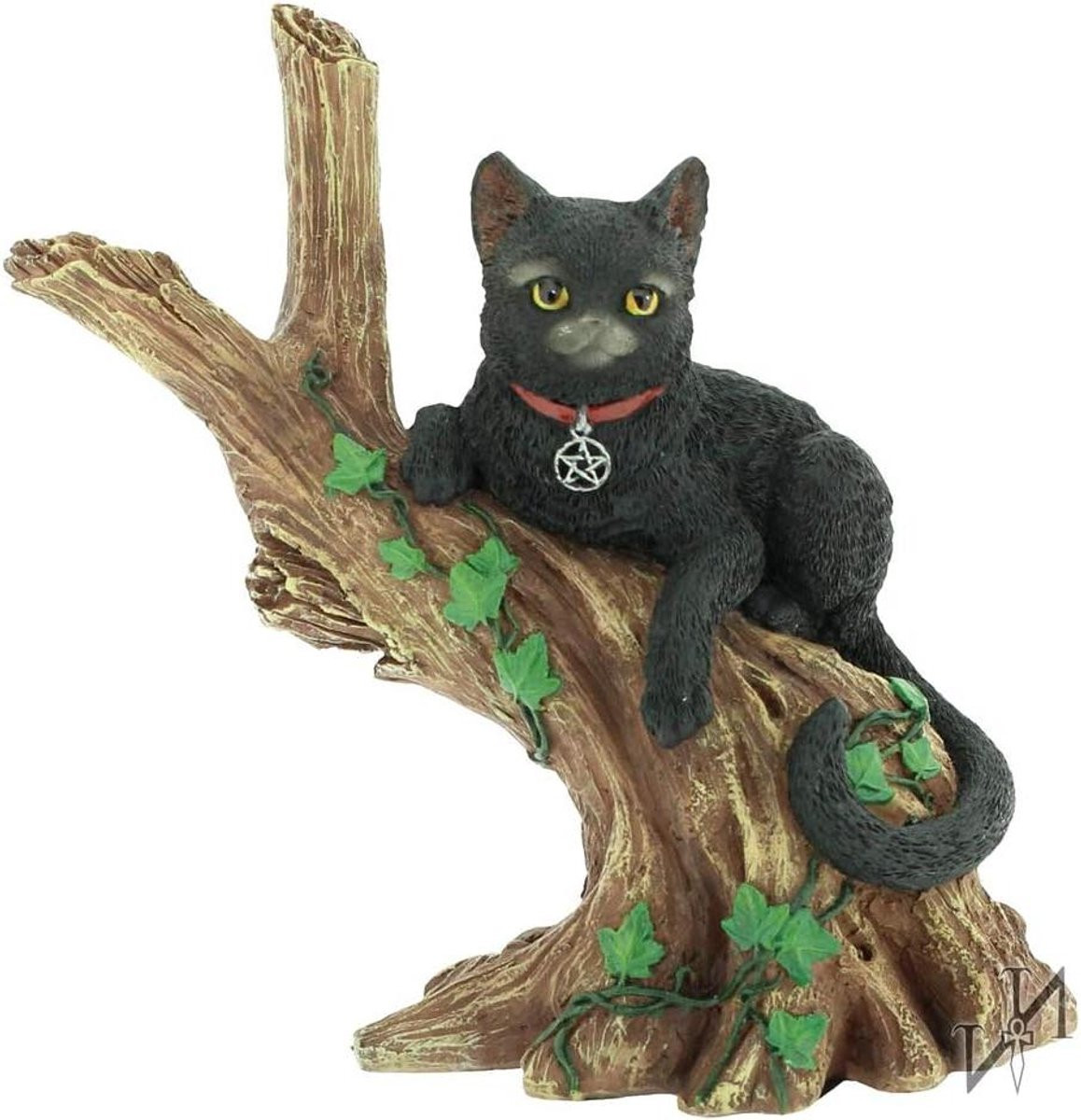 Mystieke Kitty Kat Beeldje - Zwart - Handgeschilderd - 14 cm