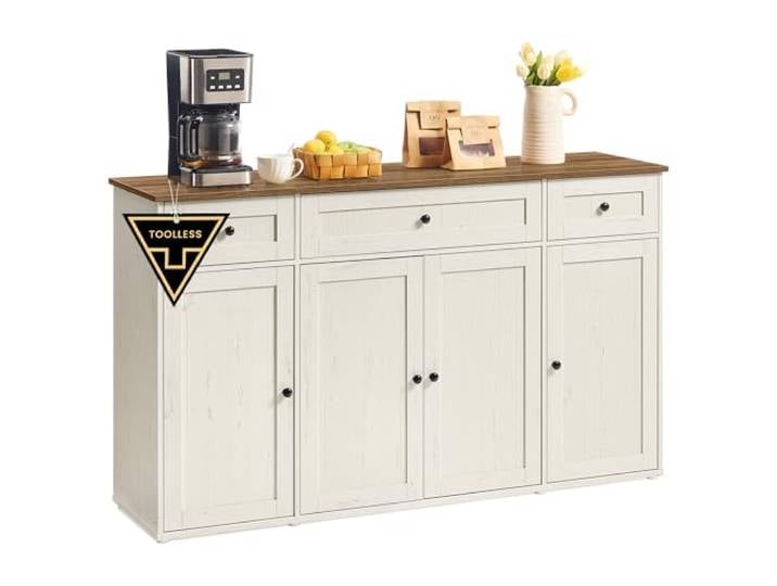SONGMICS Home Sideboard, Snapsemble – superschnelle Montage Küchenschrank mit Arbeitsplatte, Buffetschrank, verstellbare Ablagen, vintageweiß-honigbraun, HOPU Kollektion BBK376WJ02