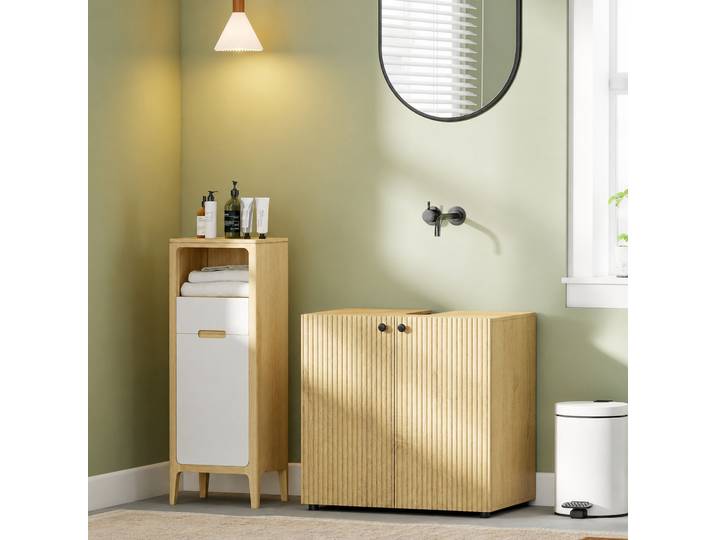 HOMCOM Meuble Sous Lavabo Bois Naturel 2 Portes 60cm