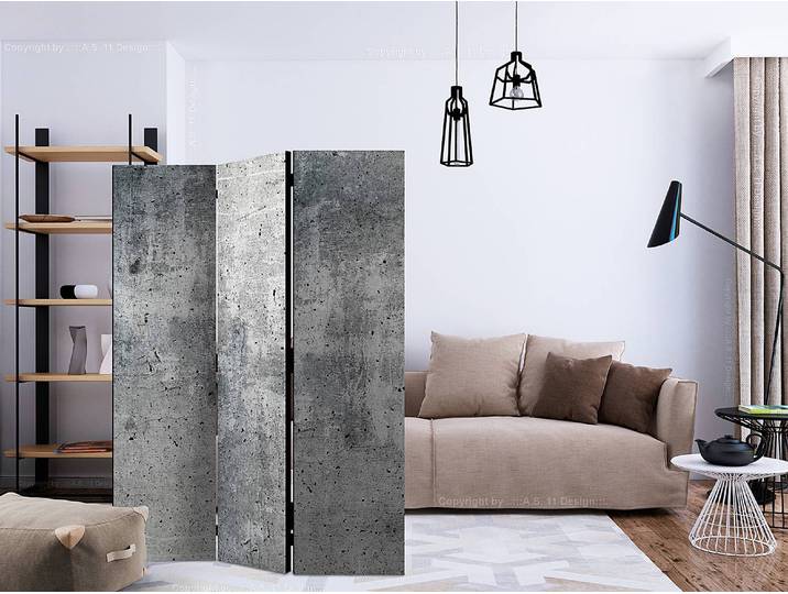 Paravent Fresh Concrete 1-seitig Vlies auf Massivholz Grau 135 x 172cm