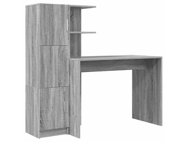 HKLGBVCR Schreibtisch, grau, Sonoma, 133,5 x 50 x 124 cm, 2 Stück Holzwerkstoff, Schrank mit Scharnieren, Regale aus Brettern, braune Oberfläche, Arbeitsplatz