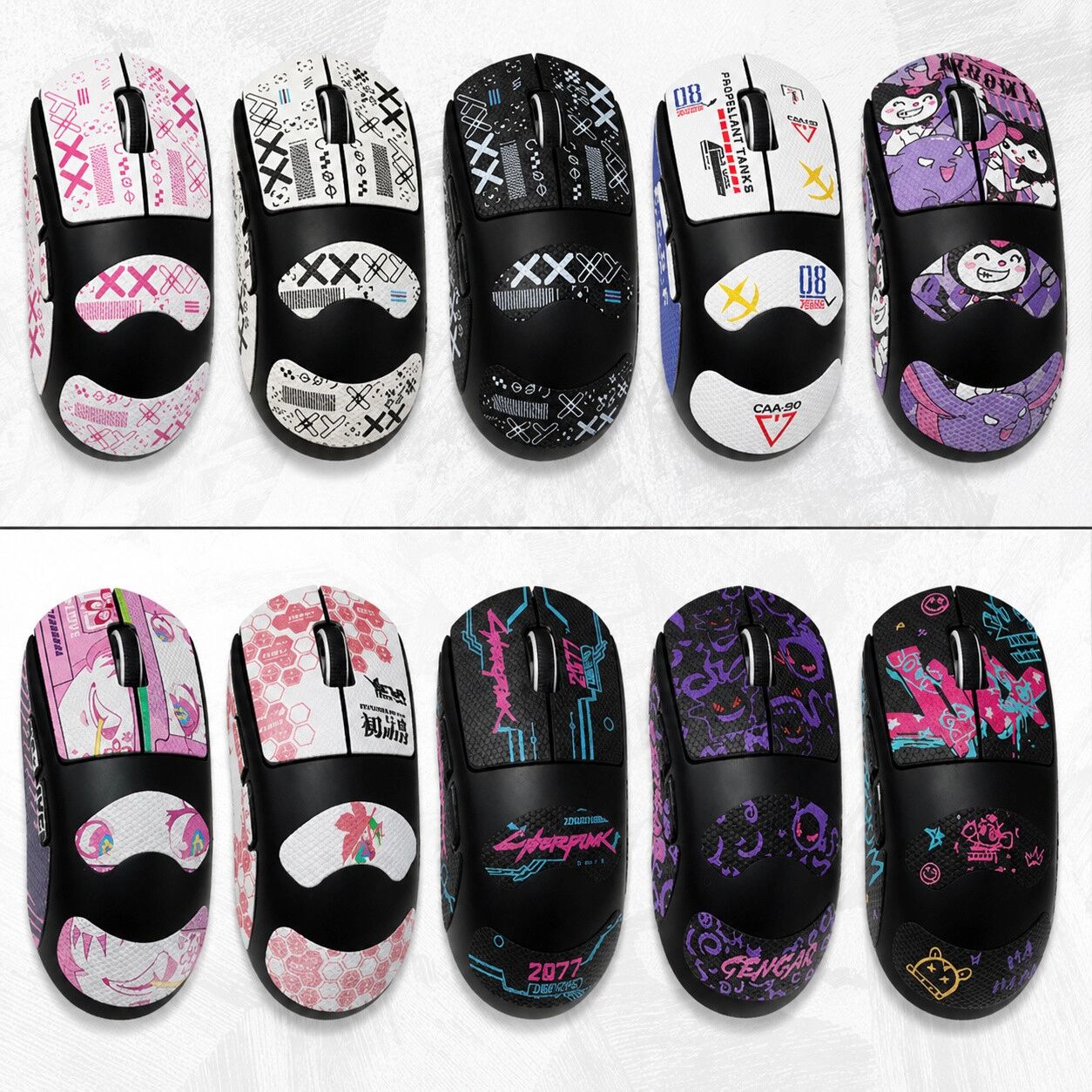 INF Mausgriffband kompatibel mit Logitech GPW4 Puppy, mehrfarbiges Kuromi Full-Cover-Skin mit Schweißaufnahme und