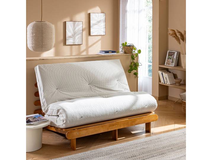 Matelas futon 160x200 cm latex ferme tissu velours côtelé Ecru - Terre de Nuit