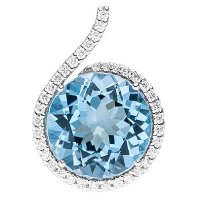 Kettenanhänger JOBO "Anhänger 19,1 mm mit Blautopas und 37 Diamanten", weißgold 585, blau, Schmuckanhänger, Damen, VS = sehr kleine Einschlüsse, Diamanten Weißgold 585, Diamanten, Weißgold 585, Kettenanhänger, 14 Karat 585 Weißgold