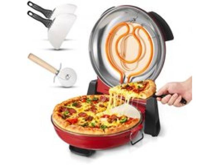 VEVOR Pizzaofen elektrischer Pizzamaker 1200 W Pizzakocher mit Cordieritstein, 5-stufige Temperaturregelung, Sichtfenster für präzises Kochen, erhitzt bis zu 420 °C, Backofen für Zuhause (rot)